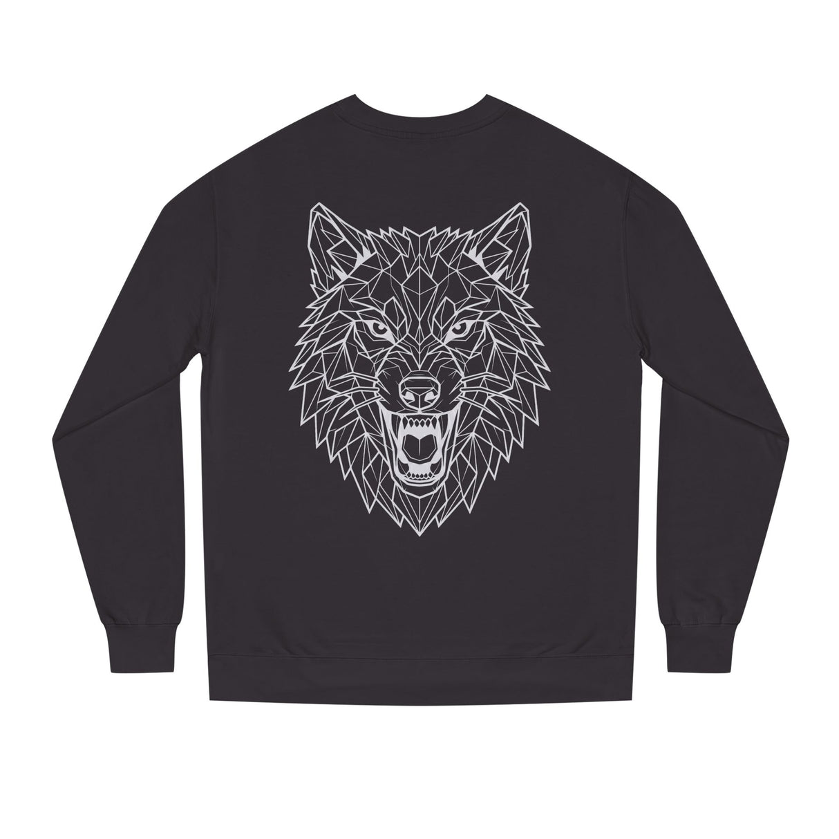 Gray Wolf Sweatshirt from Printify's Geometric Animal Series featuring "Hunt Alone. Win Together." graphic design and comfortable fit.
