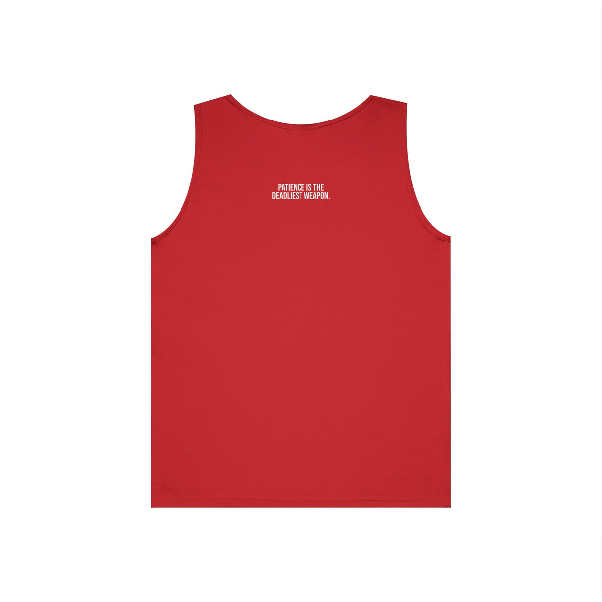 Gray Cobra Tank top featuring geometric animal design with "Patience is the Deadliest Weapon" slogan, from Printify's Geometric Animal Series.