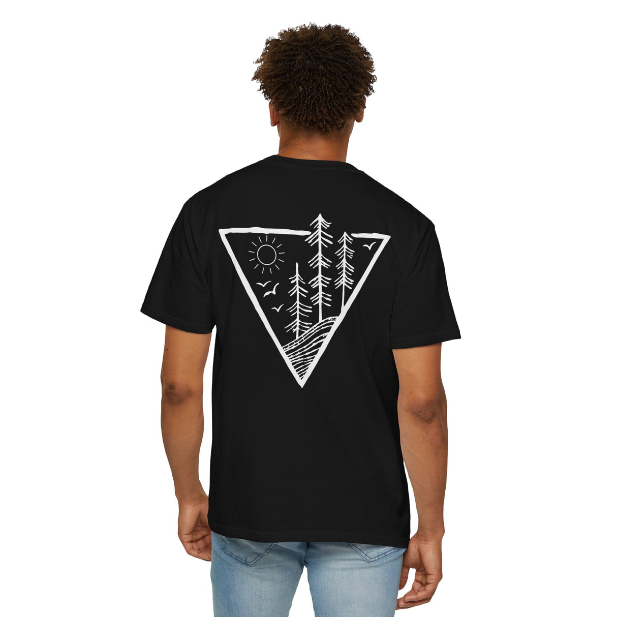 Forest Tee T-shirt from the Nature Series featuring "Deep Roots. High Rise." design, made by Printify.