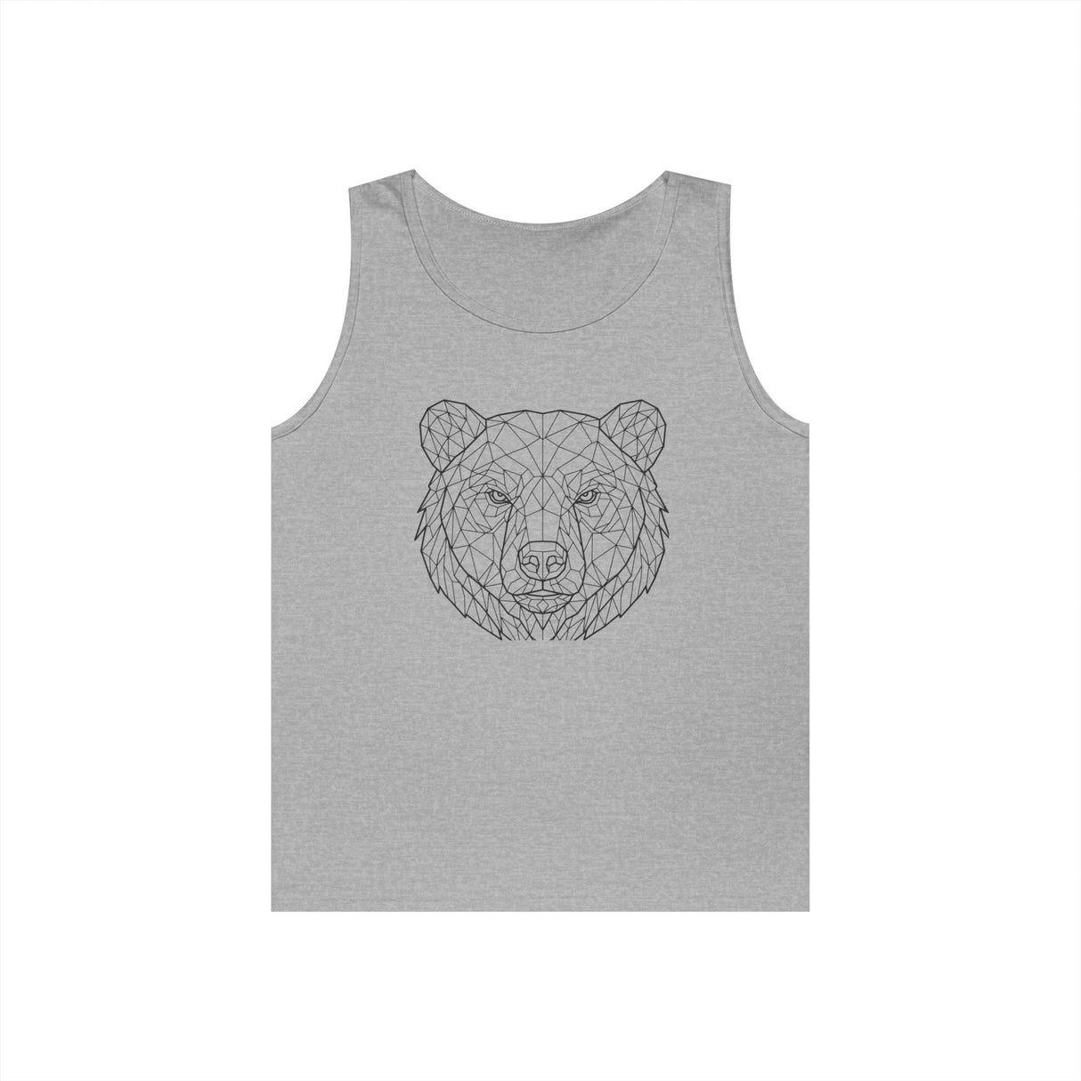 Gray Bear Tank Top from Printify's Geometric Animal Series featuring "Unbothered. Unmoved. Undefeated." design.
