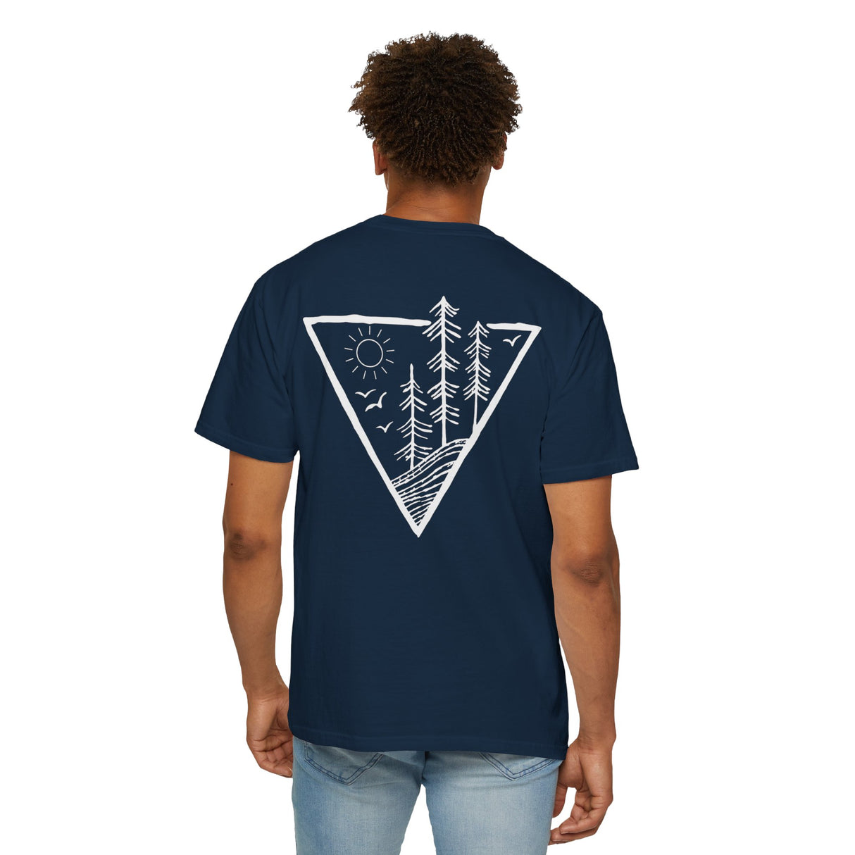 Forest Tee T-shirt from Printify's Nature Series featuring deep roots and high rise design, with forest and tree graphics.