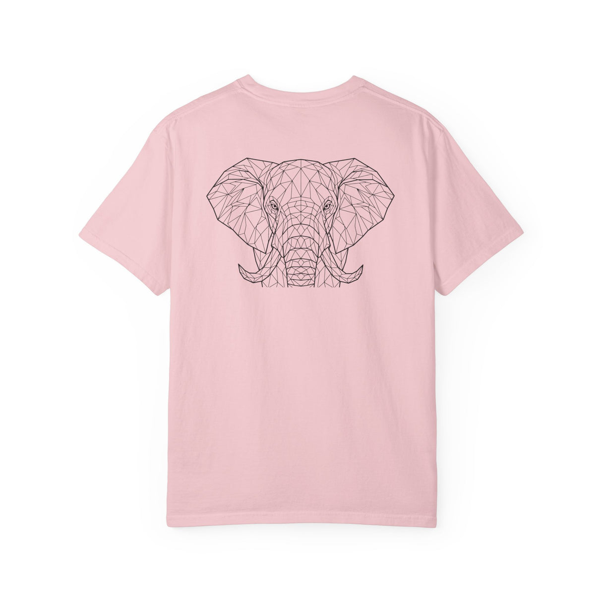 Gray elephant graphic T-shirt by Printify featuring geometric design and the quote "Thick Skin. Soft Heart." in casual style.