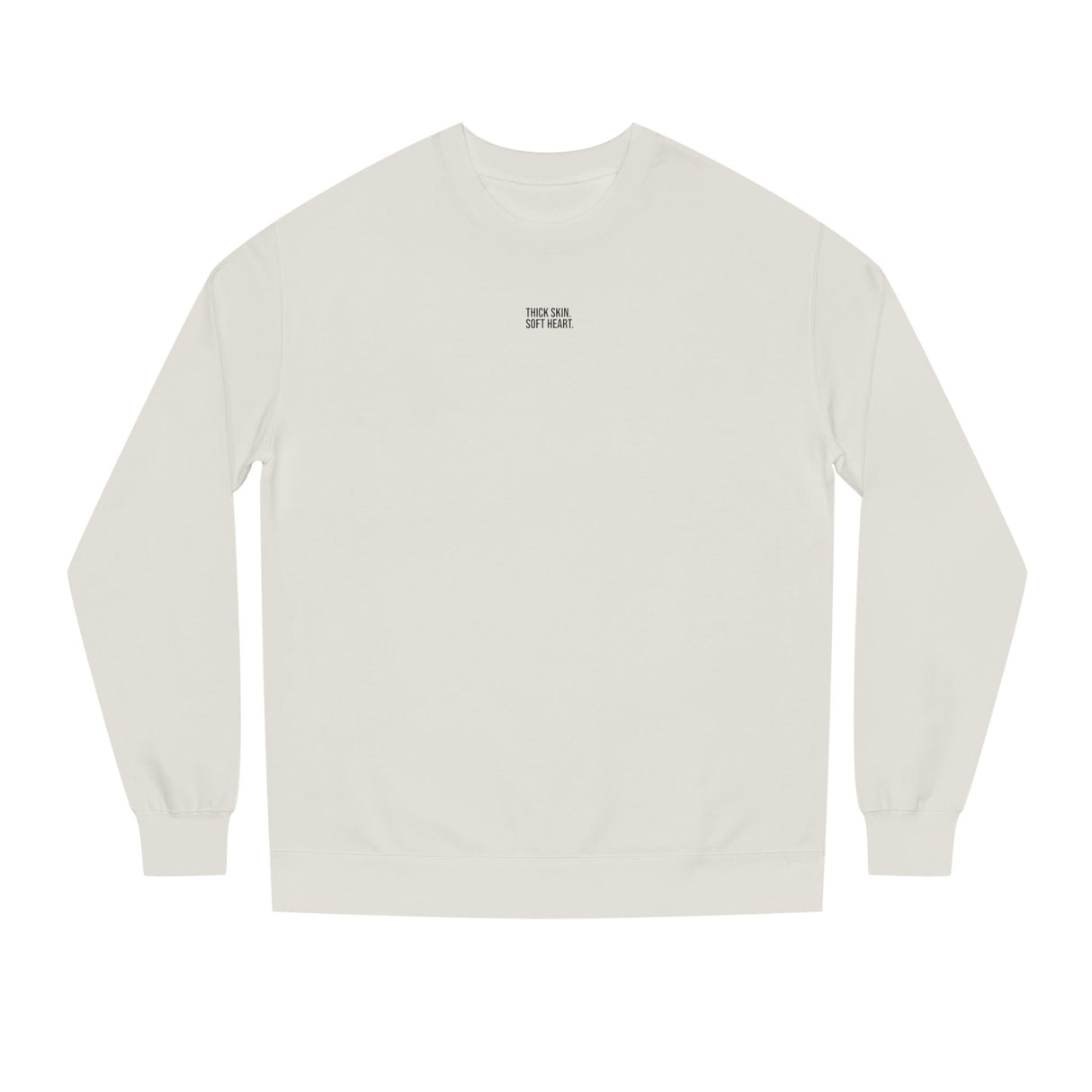 Gray elephant sweatshirt from Printify's Geometric Animal Series featuring "Thick Skin. Soft Heart." design on the front.