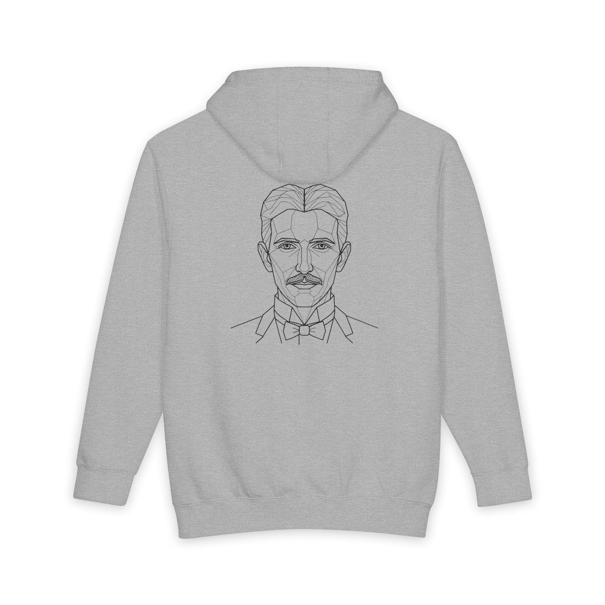 N. Tesla hoodie from the Visionaries Series featuring quote about energy, frequency, and vibration in black and white print.