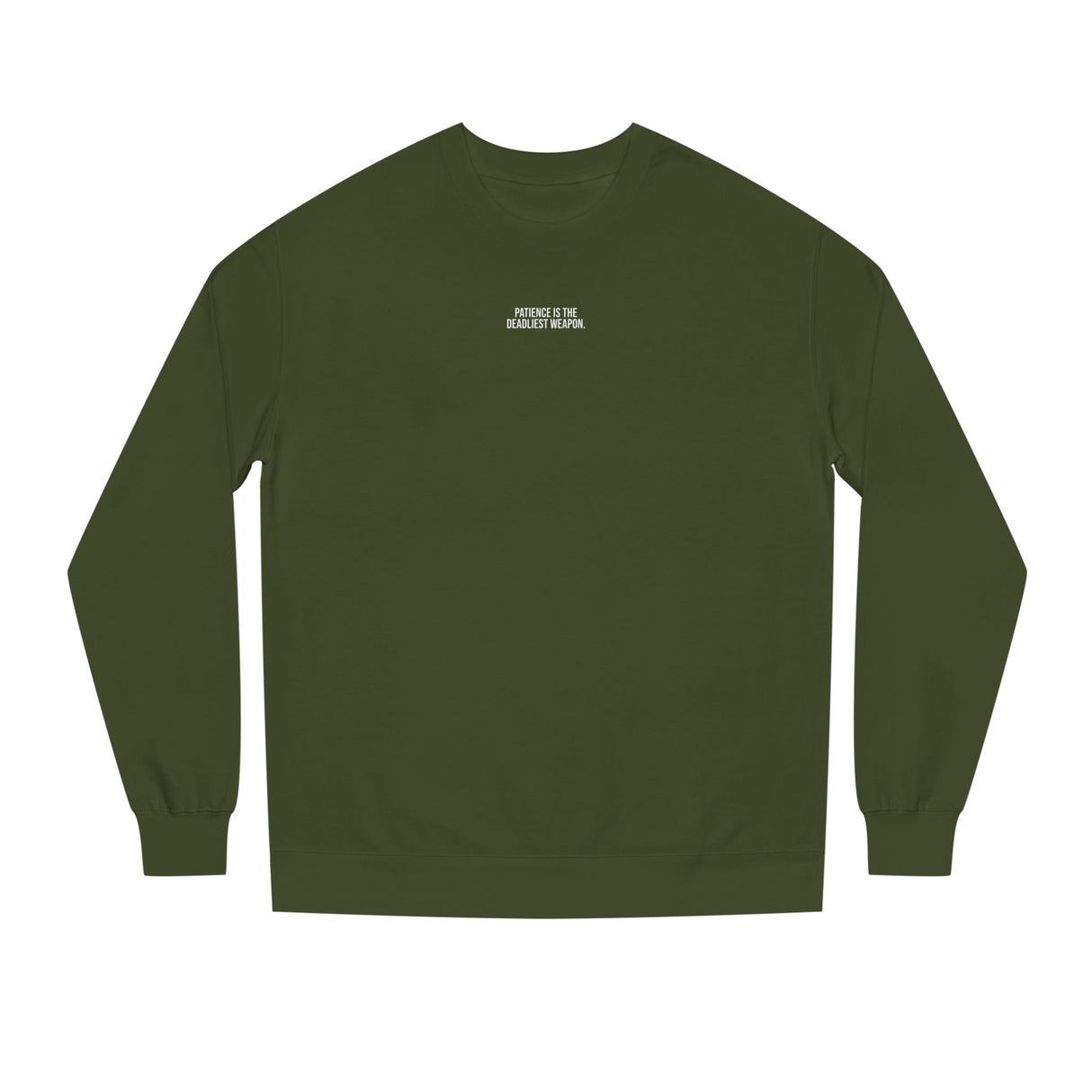 Cobra Sweatshirt from Printify's Geometric Animal Series featuring the quote "Patience is the Deadliest Weapon" on a cozy sweatshirt.