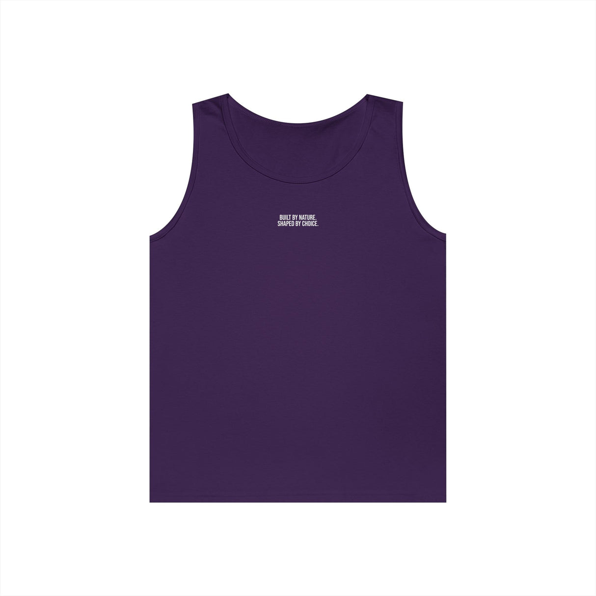 Printify Mountain Tank Top from the Nature Series featuring a mountain graphic and the slogan "Built by Nature. Shaped by Choice."