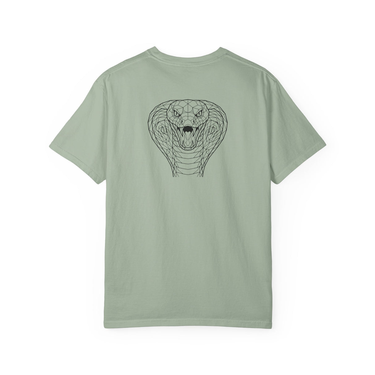 Cobra Tee T-shirt featuring geometric animal design with the phrase "Patience is the Deadliest Weapon," by Printify.