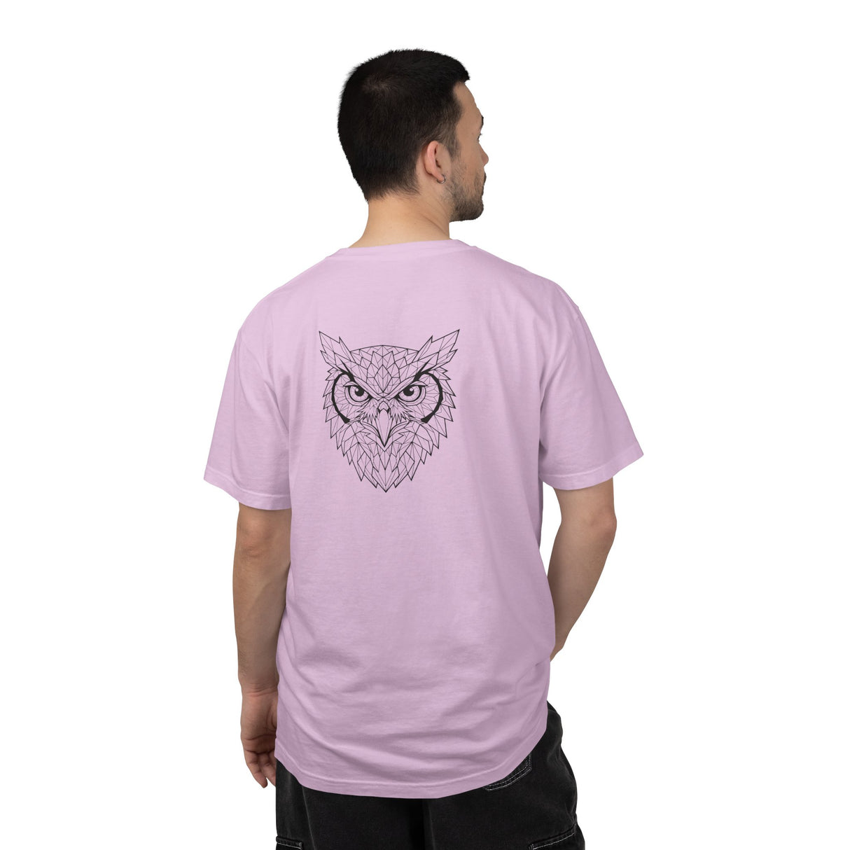 Gray owl graphic T-shirt from Printify with geometric animal design and the quote "See Everything. Say Nothing."