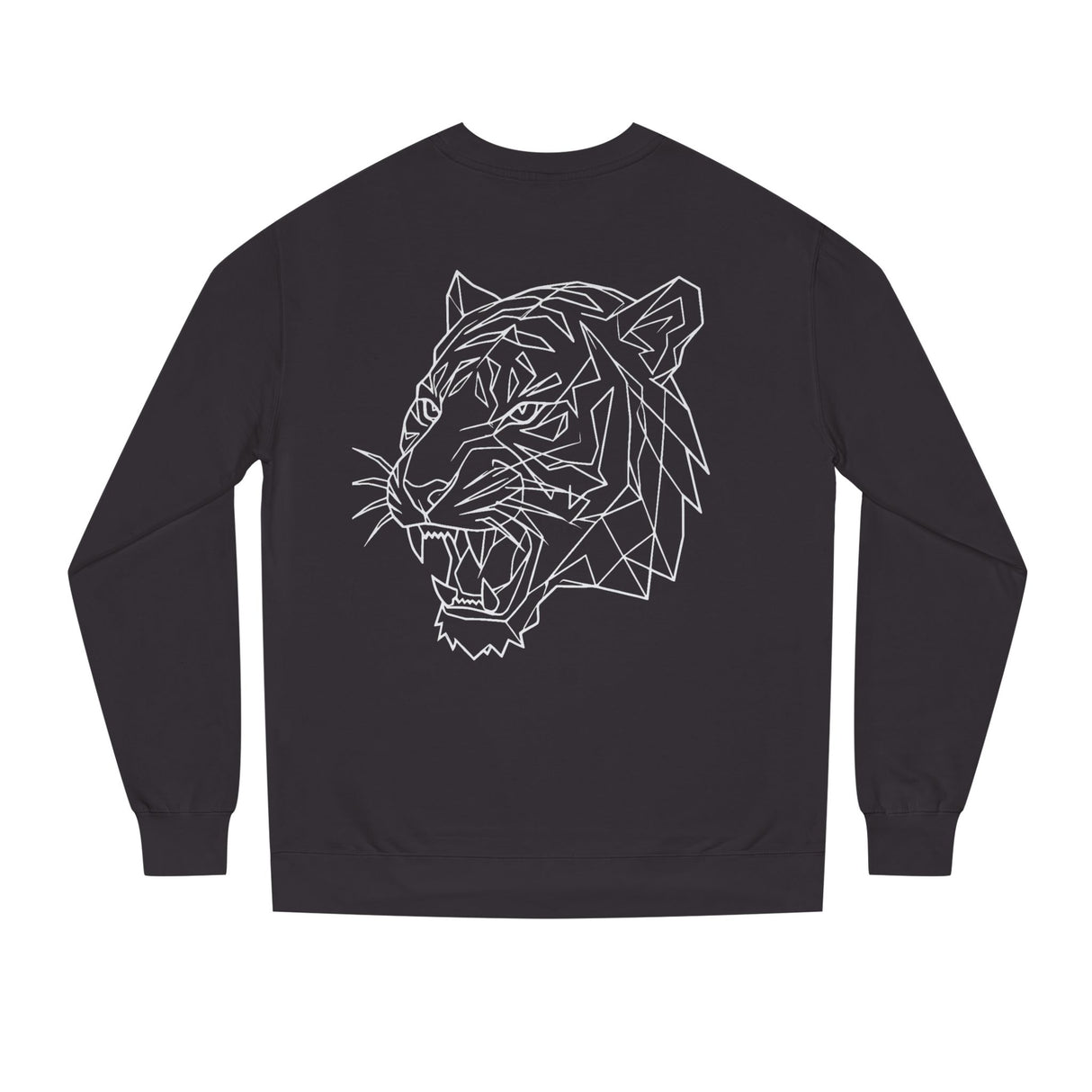 Gray tiger sweatshirt with "Fear Nothing. Earn Respect." text from Printify's Geometric Animal Series, featuring a bold tiger graphic.