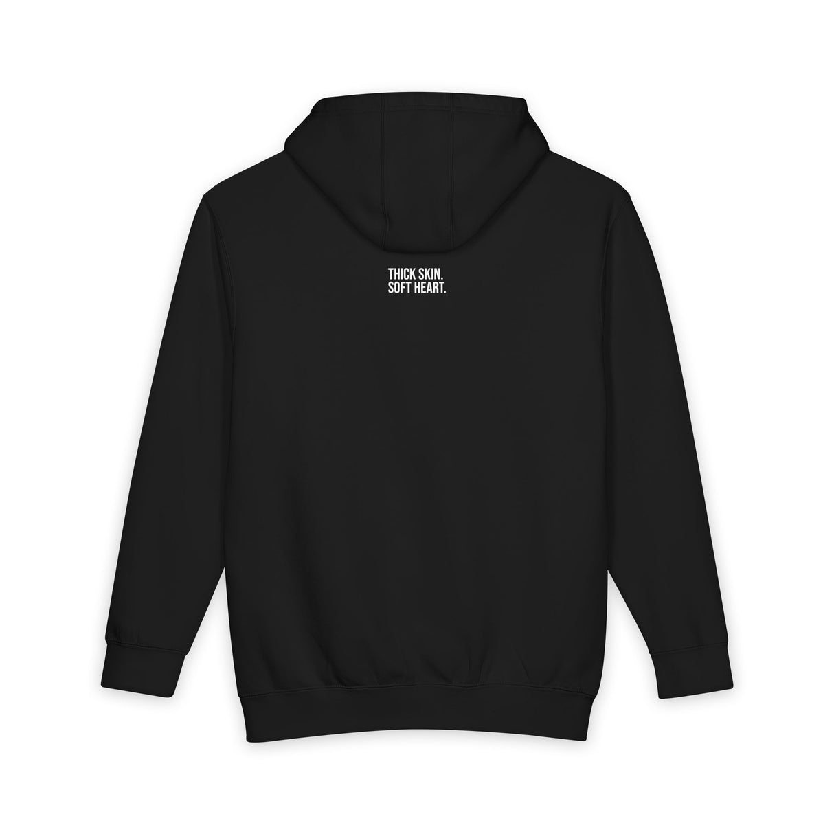 Gray elephant hoodie featuring geometric design and the quote "Thick Skin. Soft Heart." from the Printify Animal Series.