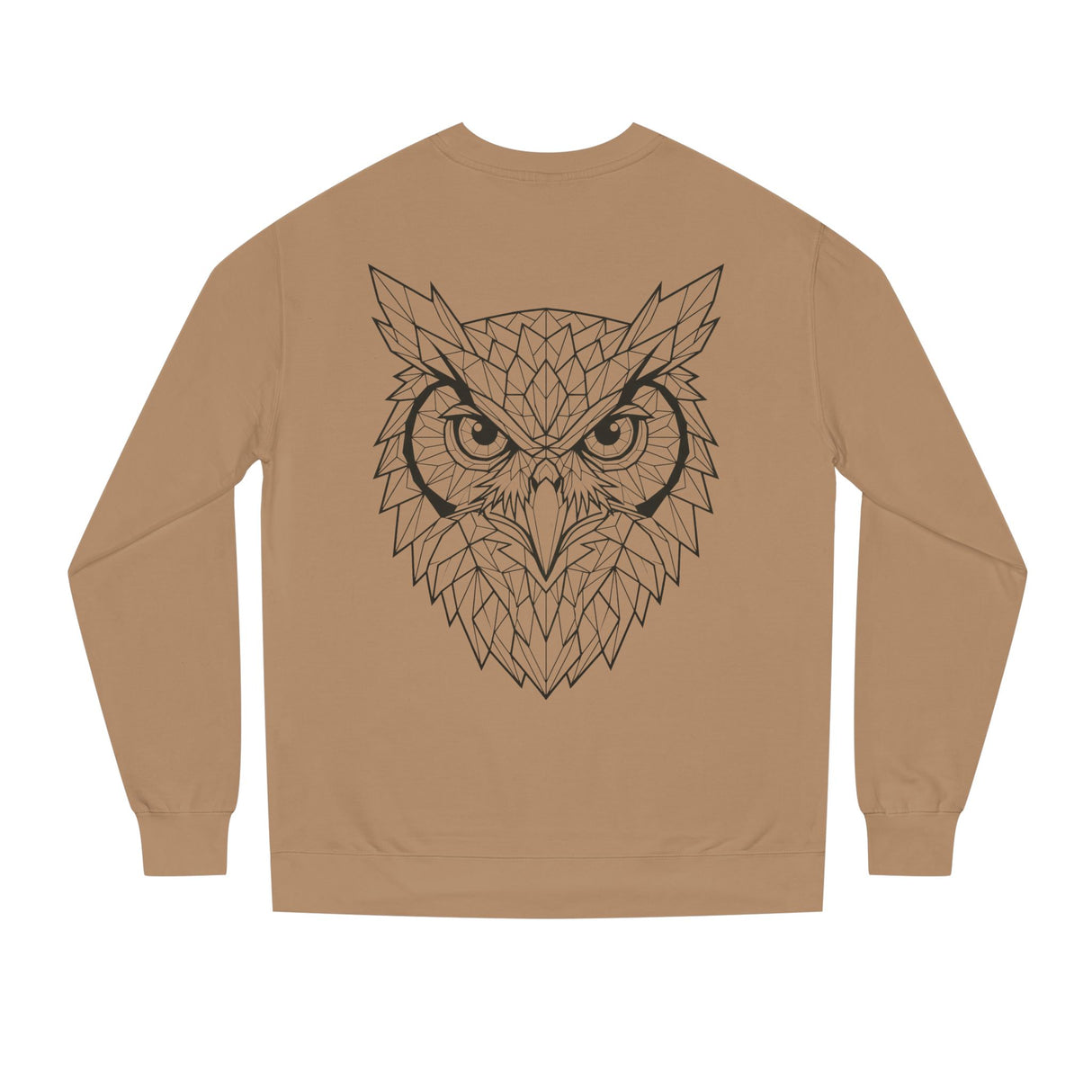 Gray owl sweatshirt from Printify's geometric animal series featuring "See Everything. Say Nothing." text on the front.