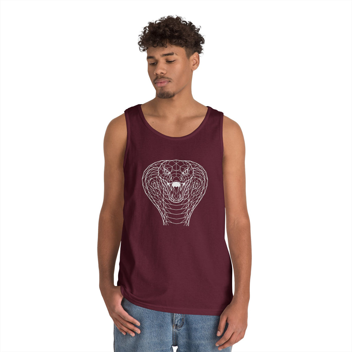 Printify Cobra Tank Top featuring geometric animal design with the quote "Patience is the Deadliest Weapon" in a bold, stylish style.