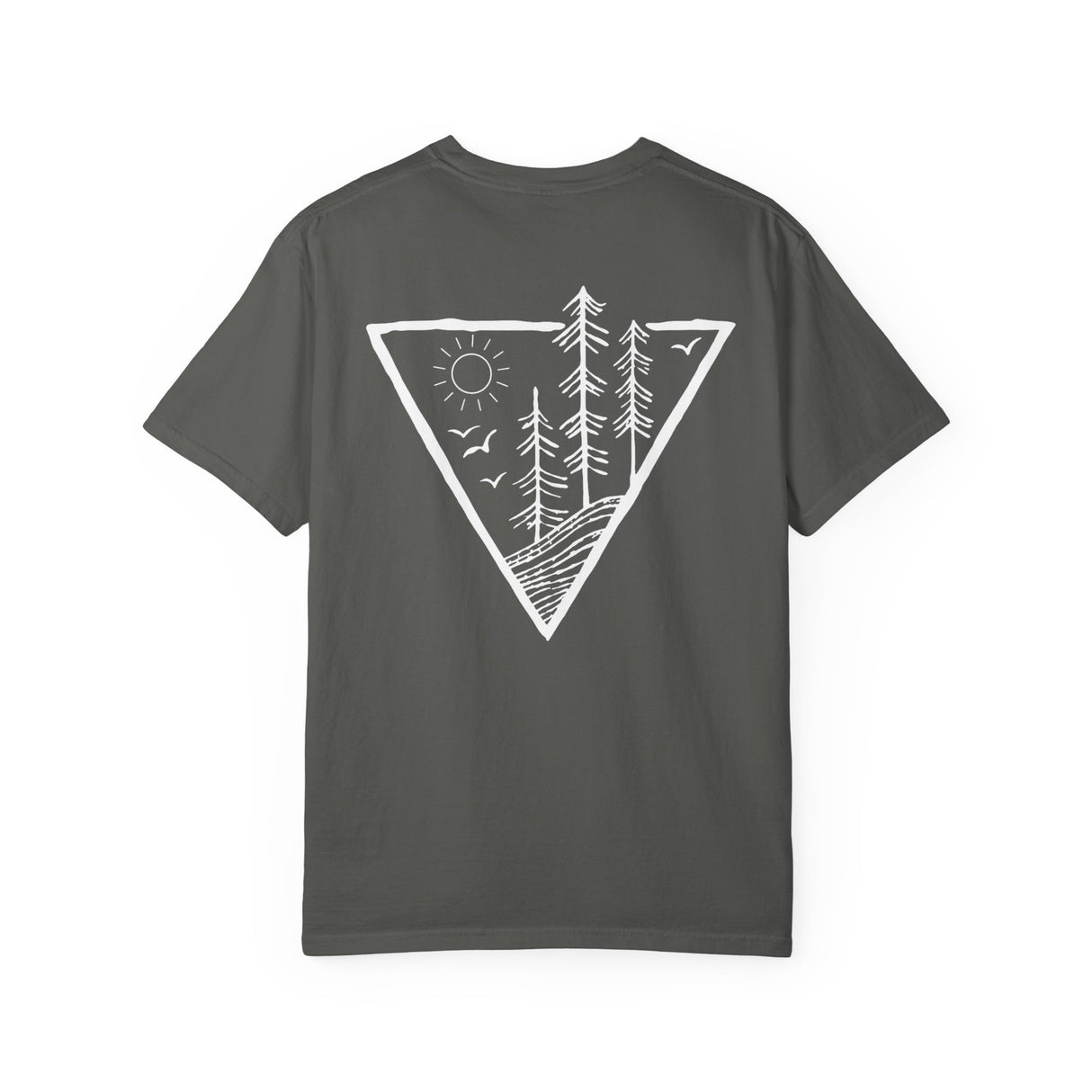 Forest Tee T-shirt featuring "Deep Roots. High Rise." design from Nature Series, printed by Printify, with a forest-themed graphic.