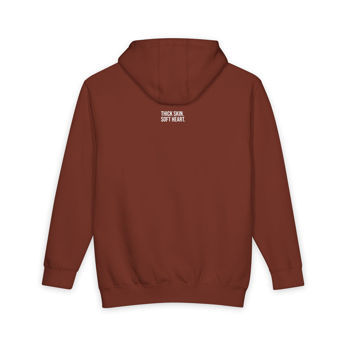 Gray elephant hoodie from Printify's geometric animal series featuring "Thick Skin. Soft Heart." design, cozy and stylish.