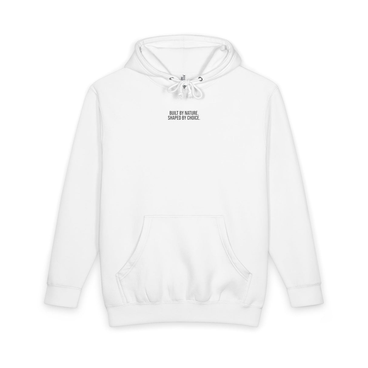 White hoodie with text on a white background