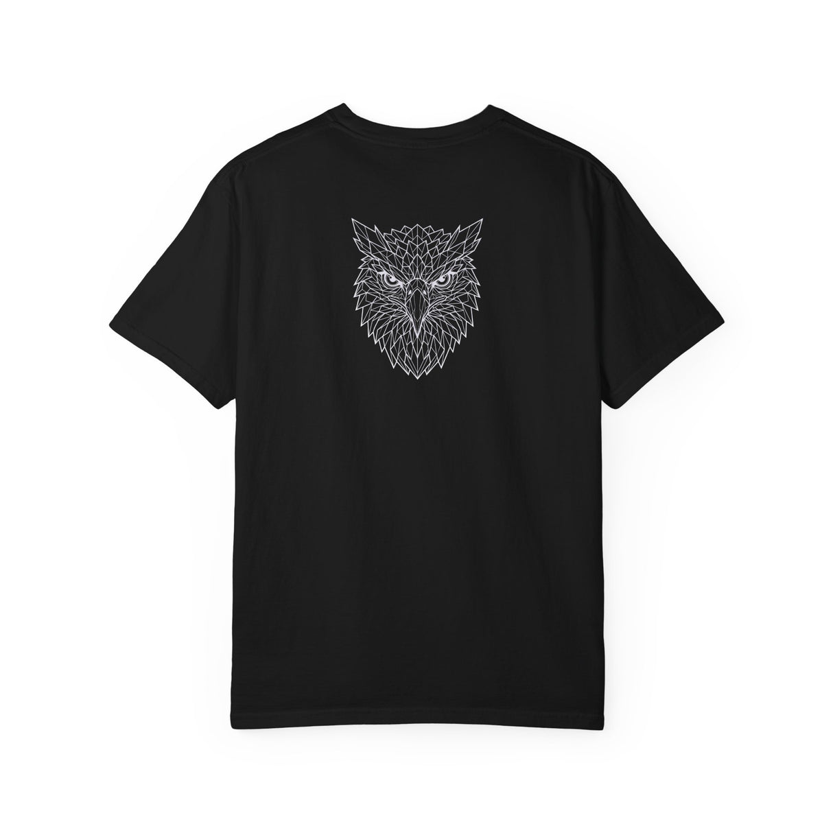 Black Eagle Graphic T-shirt from Printify's Geometric Animal Series featuring the "Rise Above Everything" design.
