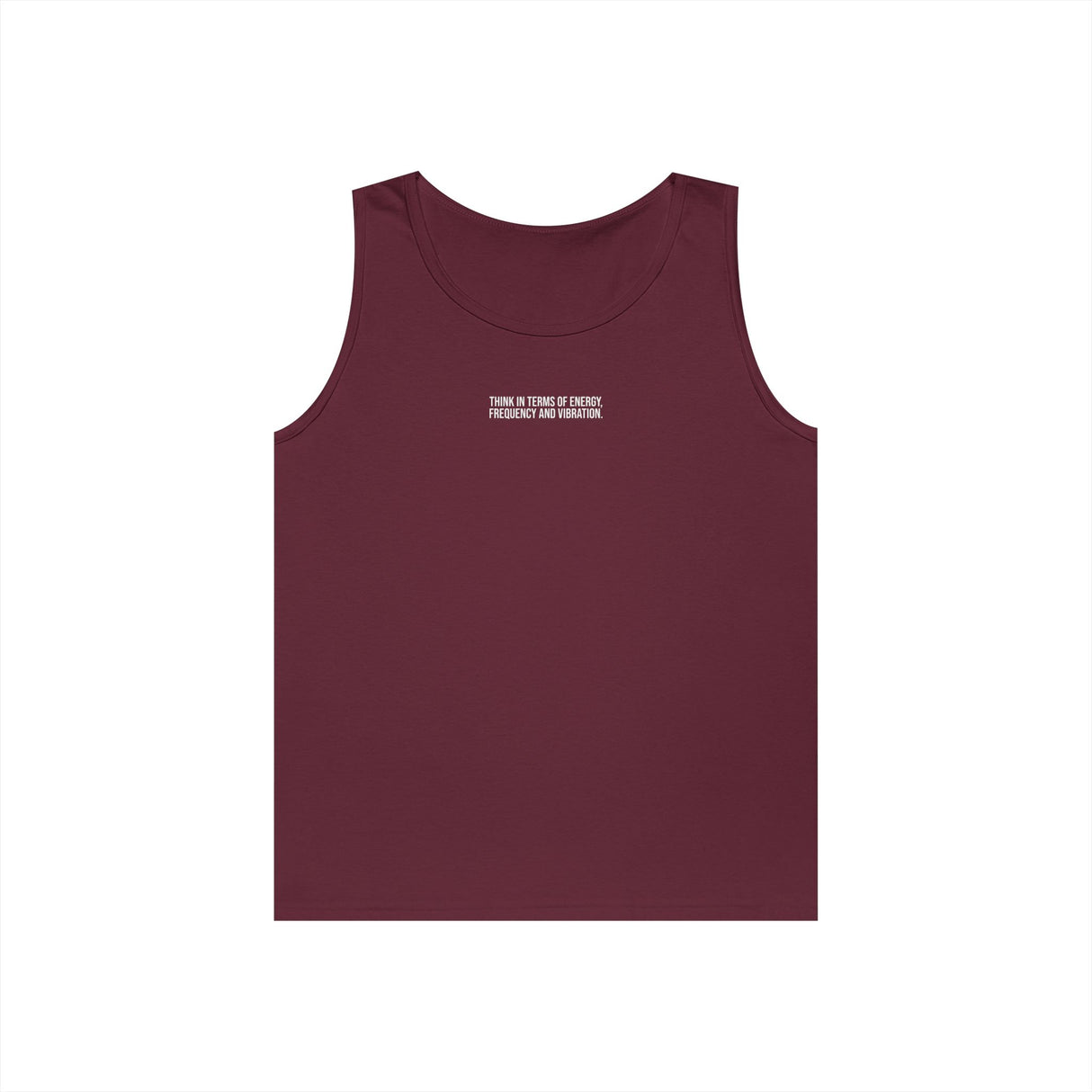 N. Tesla Tank Top from Visionaries Series featuring energy, frequency, and vibration quote, made by Printify.