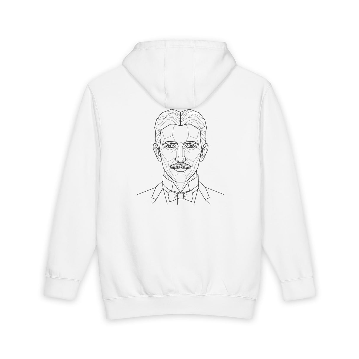 N. Tesla hoodie from Visionaries Series featuring a quote about energy, frequency, and vibration, made by Printify.