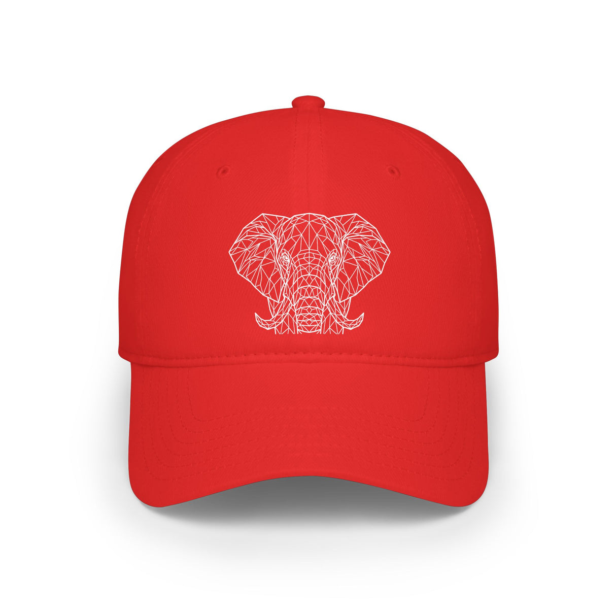 Red cap with a white wolf design on a white background