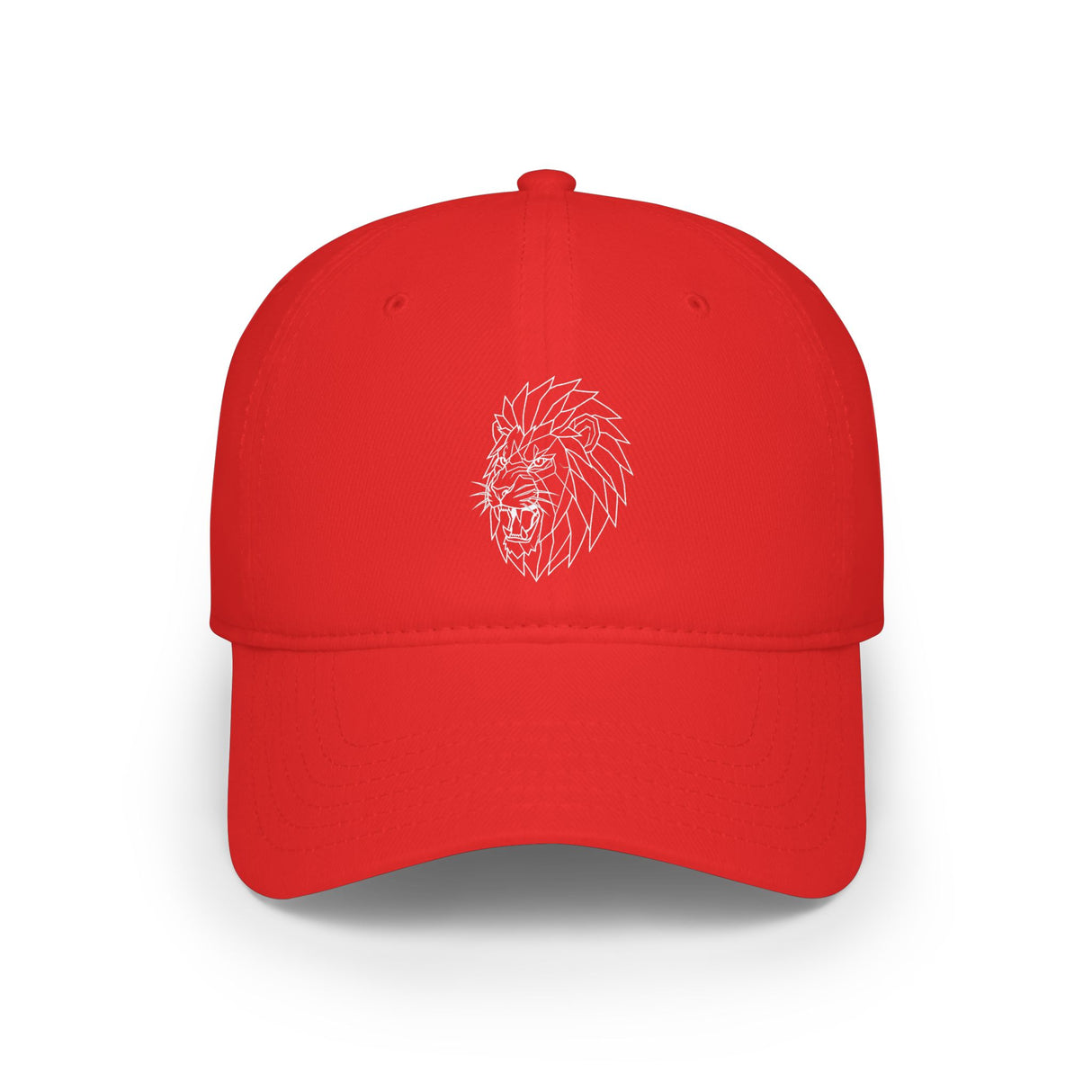 Lion-shaped geometric design on a black baseball cap from the Printify Lion Baseball Cap series featuring the quote "King Is a Standard. Not a Title."
