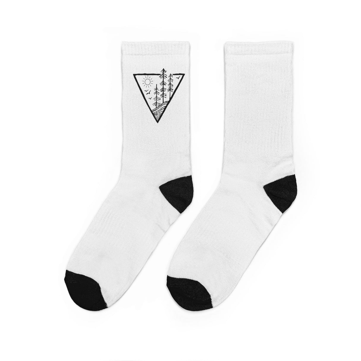 All-over print Forest Crew Socks featuring deep roots and high rise design from the Nature Series by Printify.
