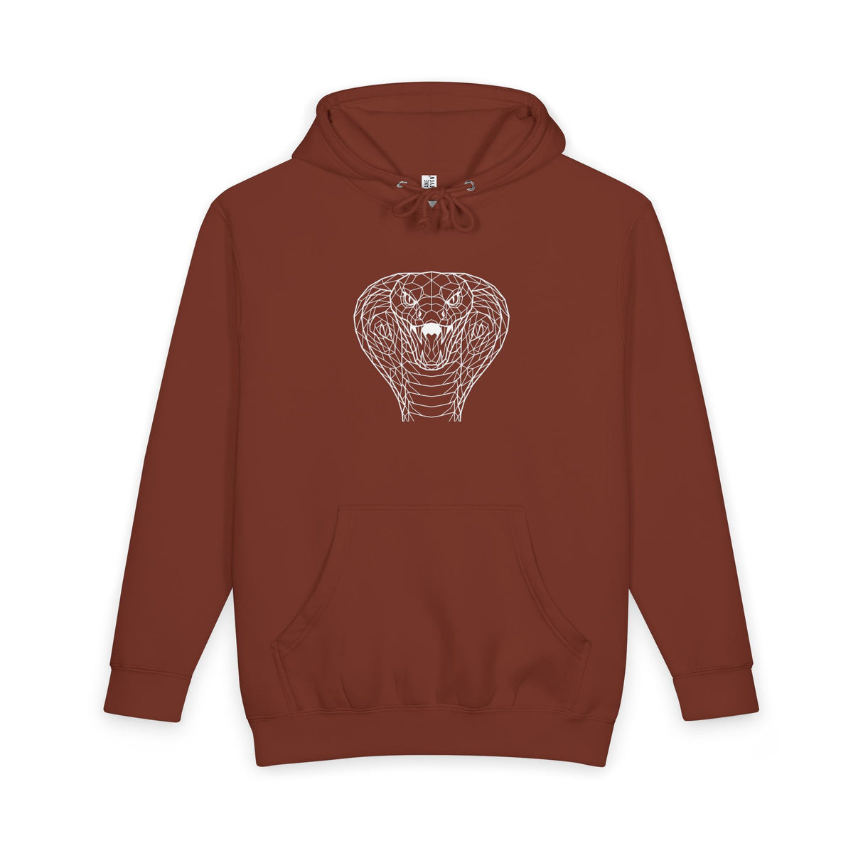 Cobra Hoodie featuring geometric animal design and the phrase "Patience is the Deadliest Weapon," by Printify.