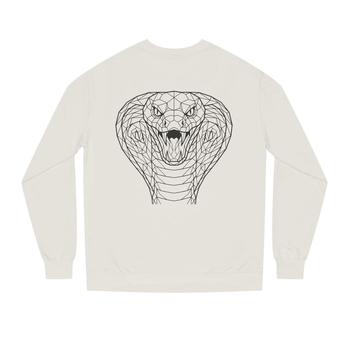 Gray Cobra Sweatshirt with "Patience is the Deadliest Weapon" text from Printify's Geometric Animal Series, featuring a geometric snake design.