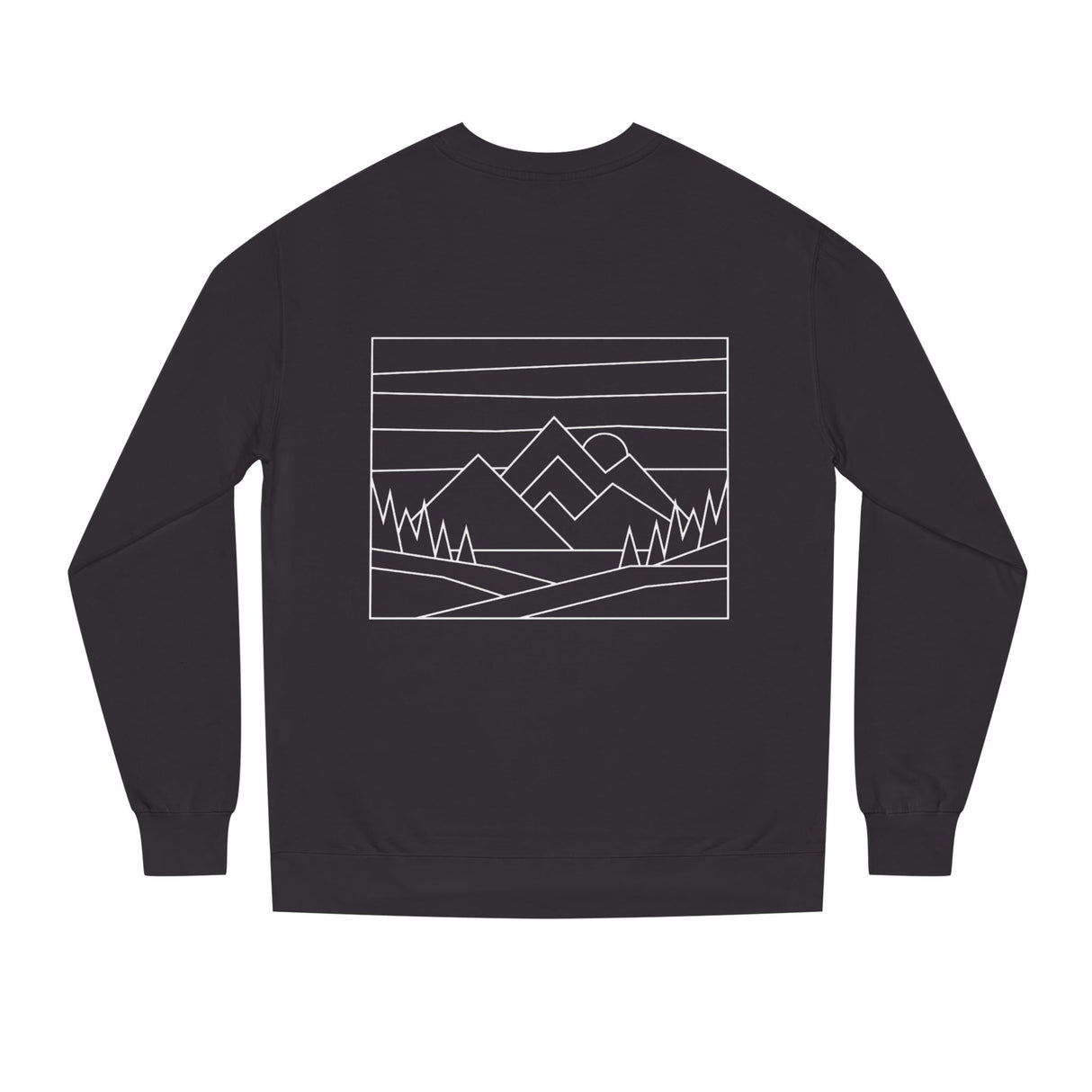 Gray mountain sweatshirt by Printify from the Nature Series featuring a mountain graphic and the slogan "Built by Nature. Shaped by Choice."