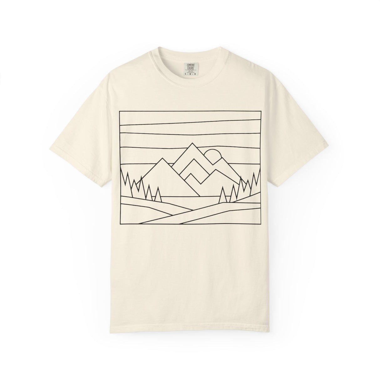 Printify Mountain Tee T-shirt featuring "Built by Nature. Shaped by Choice." design from the Nature Series, showcasing eco-inspired style.