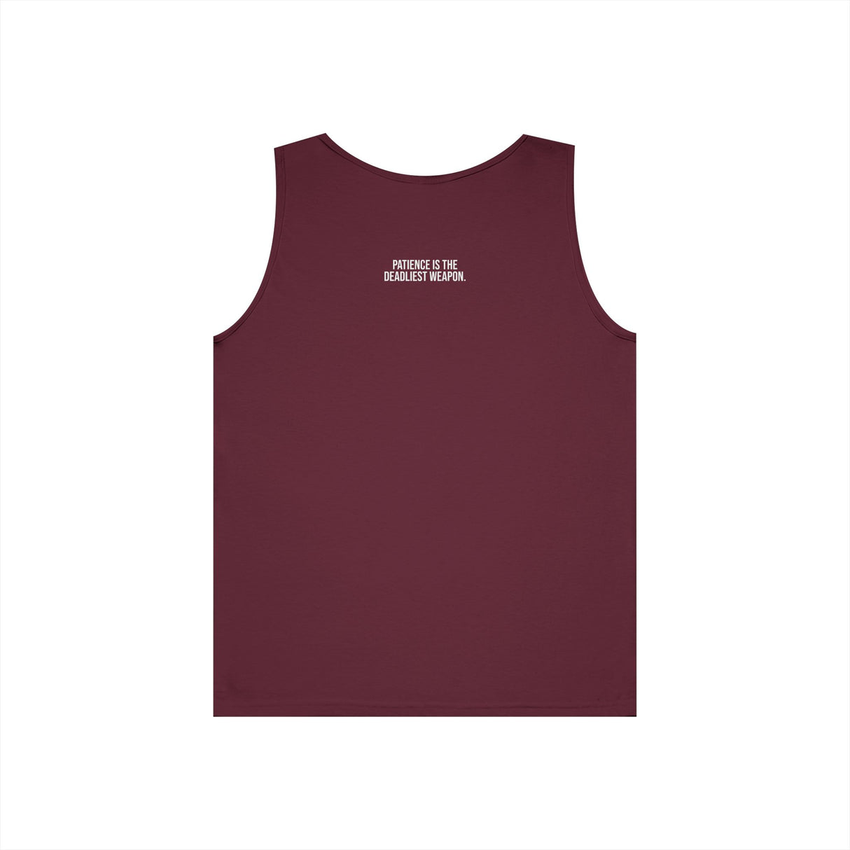 Cobra Tank top from Printify's Geometric Animal Series featuring a bold cobra design and the phrase "Patience is the Deadliest Weapon."