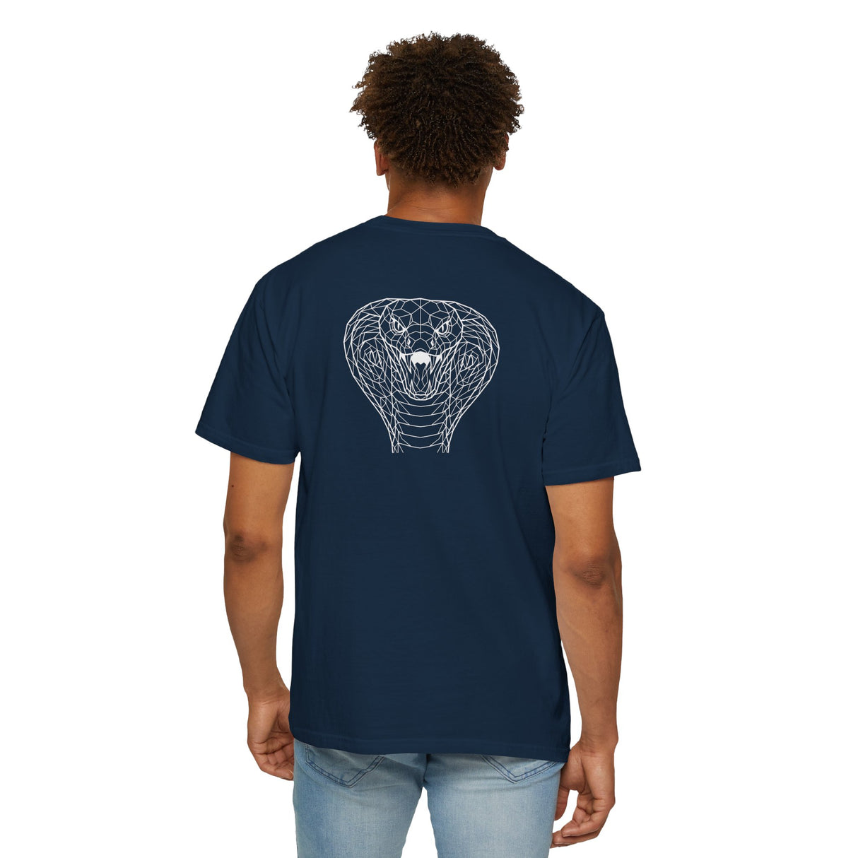 Cobra Tee T-shirt featuring geometric animal design and the quote "Patience is the Deadliest Weapon" in black on white fabric.
