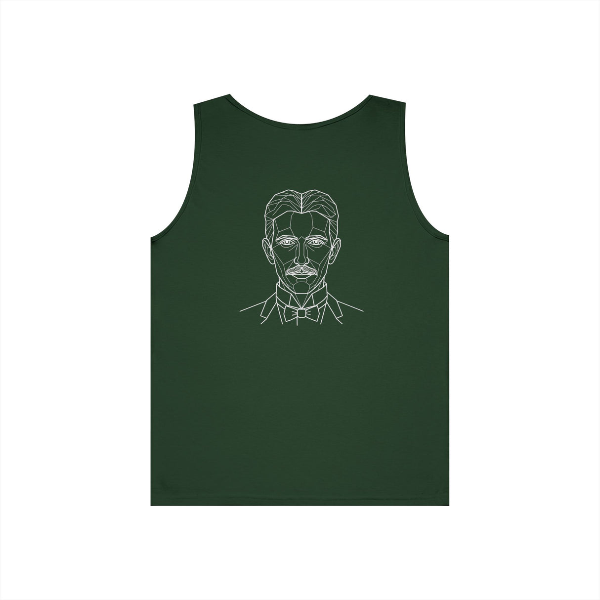 N. Tesla Tank Top featuring the quote "Think in Terms of Energy, Frequency and Vibration" from the Visionaries Series, printed on a stylish tank top.