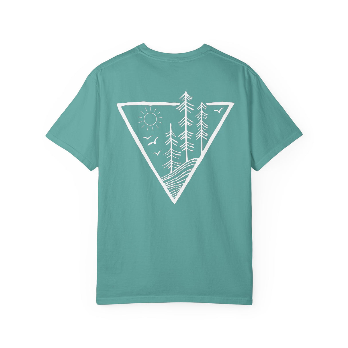 Forest Tee T-shirt from the Nature Series by Printify featuring a nature-inspired design with deep roots and high rise imagery.