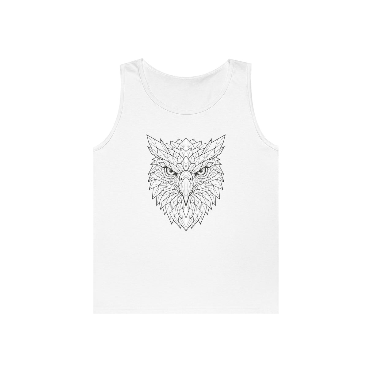 Eagle Tank Top from Printify's Geometric Animal Series featuring an eagle illustration and the phrase "Rise Above Everything."