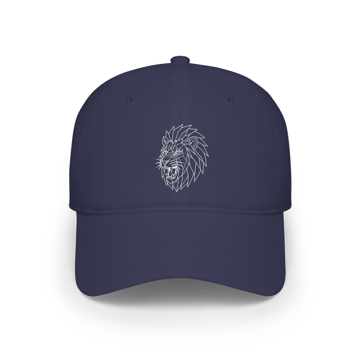 Lion-themed baseball cap featuring geometric animal design and the phrase "King Is a Standard. Not a Title." in black and white.