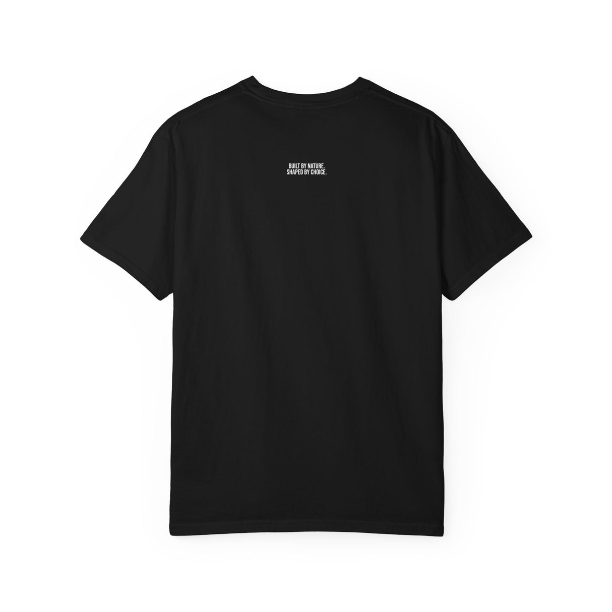 Printify Mountain Tee T-shirt featuring "Built by Nature. Shaped by Choice." in the Nature Series, showcasing a natural-inspired design.