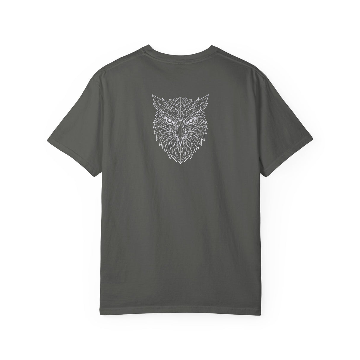 Printify Eagle Graphic T-Shirt featuring a geometric eagle design and the phrase "Rise Above Everything" from the Geometric Animal Series.