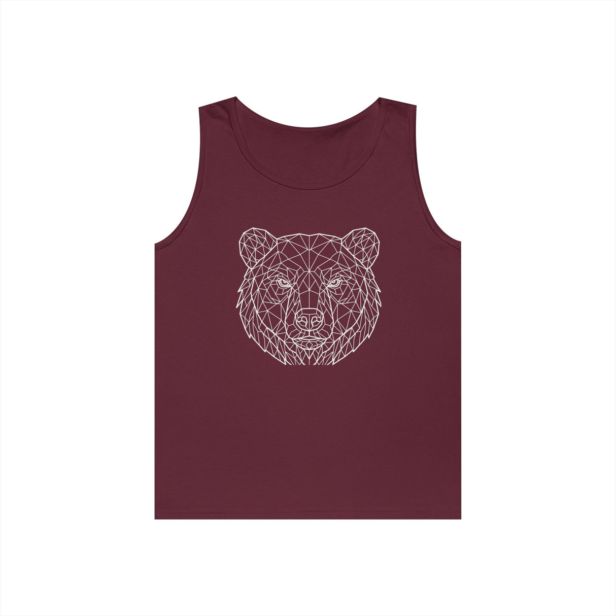 Gray Bear Tank Top from Printify's Geometric Animal Series featuring "Unbothered. Unmoved. Undefeated." text and animal graphic.