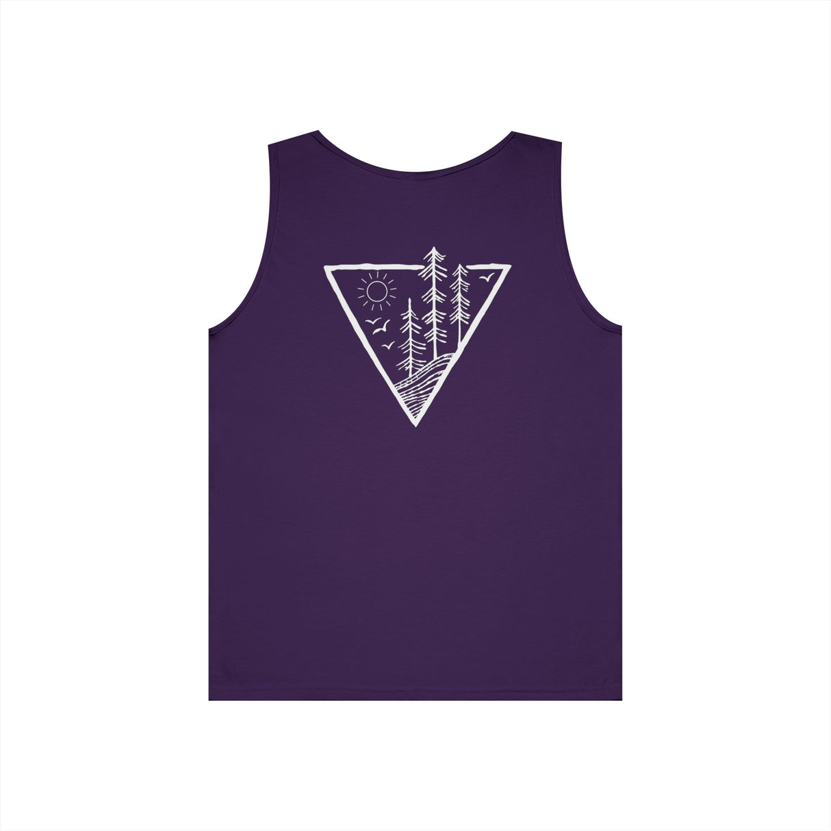 Forest Tank Top from the Nature Series by Printify featuring a deep roots design and high-rise fit, displayed on a model.