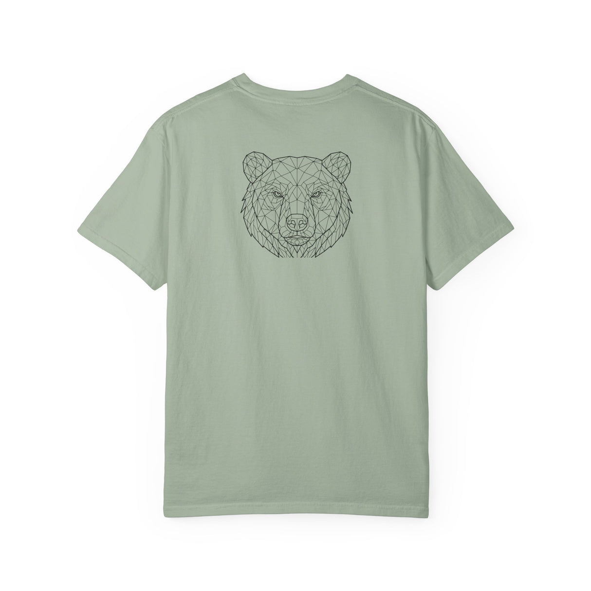 Printify Bear Tee T-shirt featuring geometric bear design with "Unbothered. Unmoved. Undefeated." text from the Geometric Animal Series.