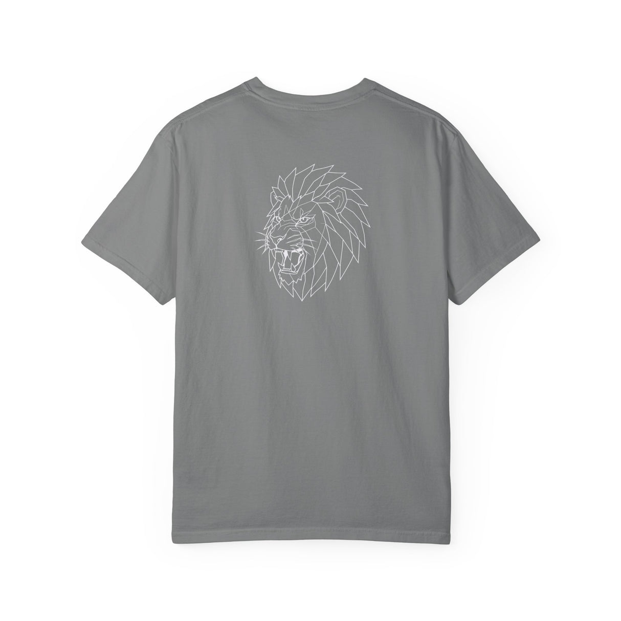 Gray Lion Tee featuring geometric lion design and the phrase "King Is a Standard. Not a Title." by Printify.