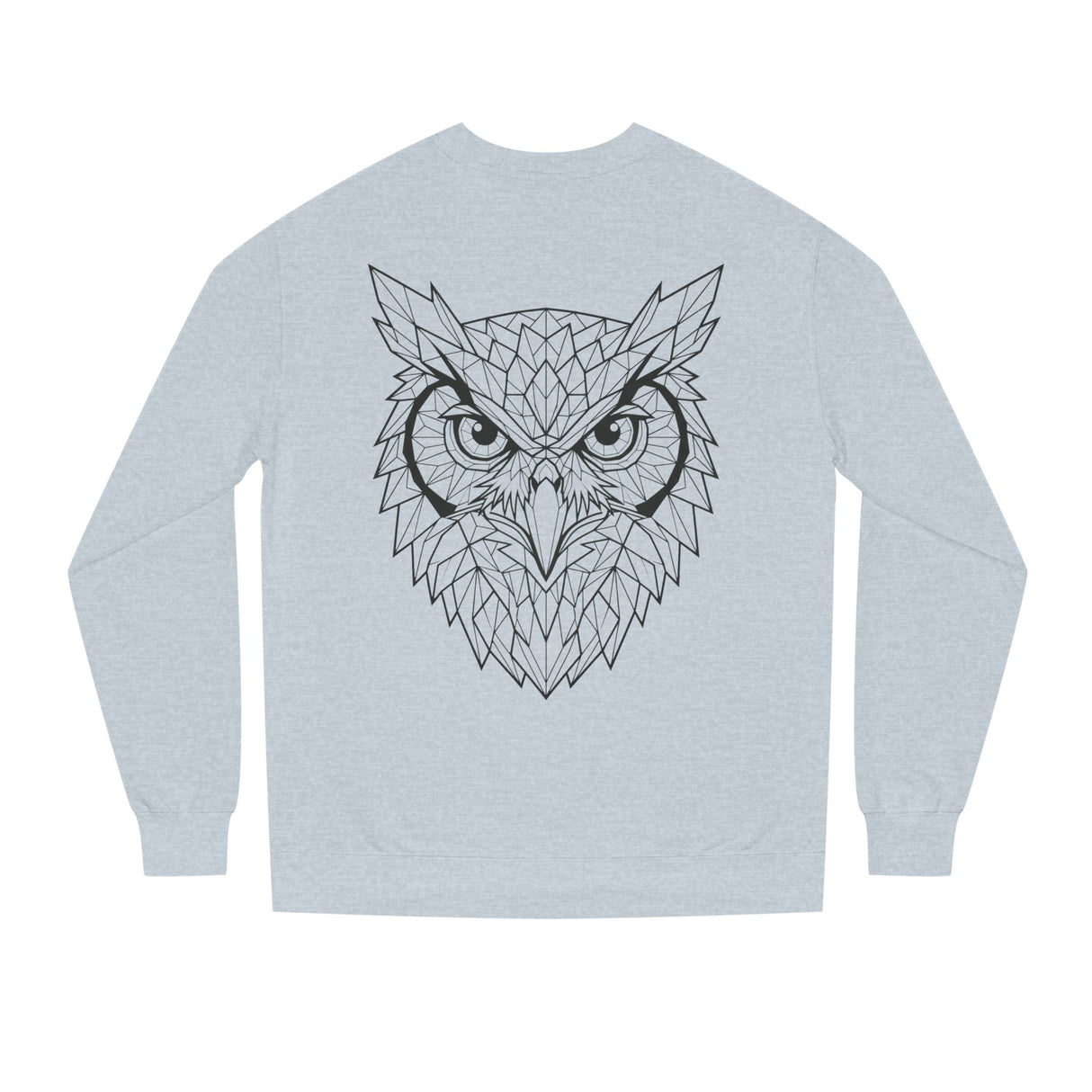 Gray owl sweatshirt from the Geometric Animal Series featuring "See Everything. Say Nothing." print, by Printify.