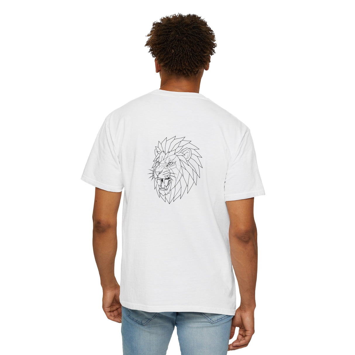 Gray Lion Tee featuring geometric lion design and the quote "King Is a Standard. Not a Title." from the Printify Geometric Animal Series.