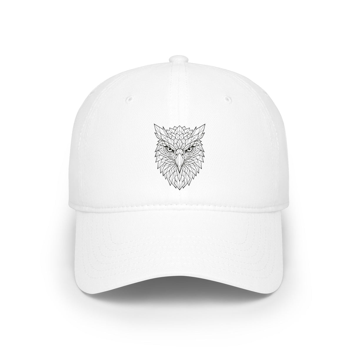 Eagle baseball cap from the Geometric Animal Series by Printify featuring a bold eagle graphic and "Rise Above Everything" slogan.