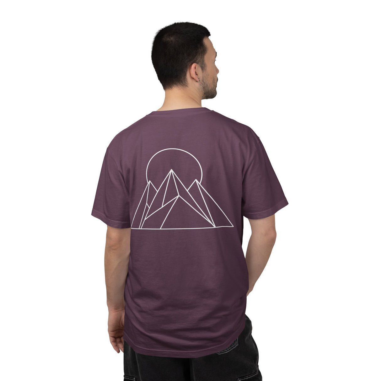 Black Peak Tee T-shirt from the Nature Series by Printify featuring "Built to Rise" slogan and nature-inspired design.