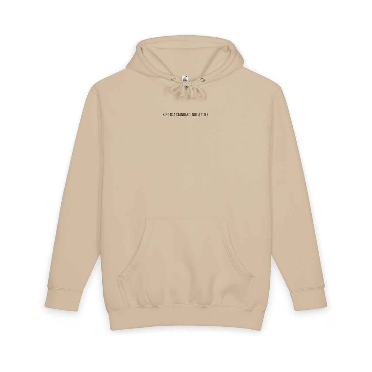 Gray Lion Hoodie from Printify's Geometric Animal Series featuring a bold lion graphic and the quote "King Is a Standard. Not a Title."
