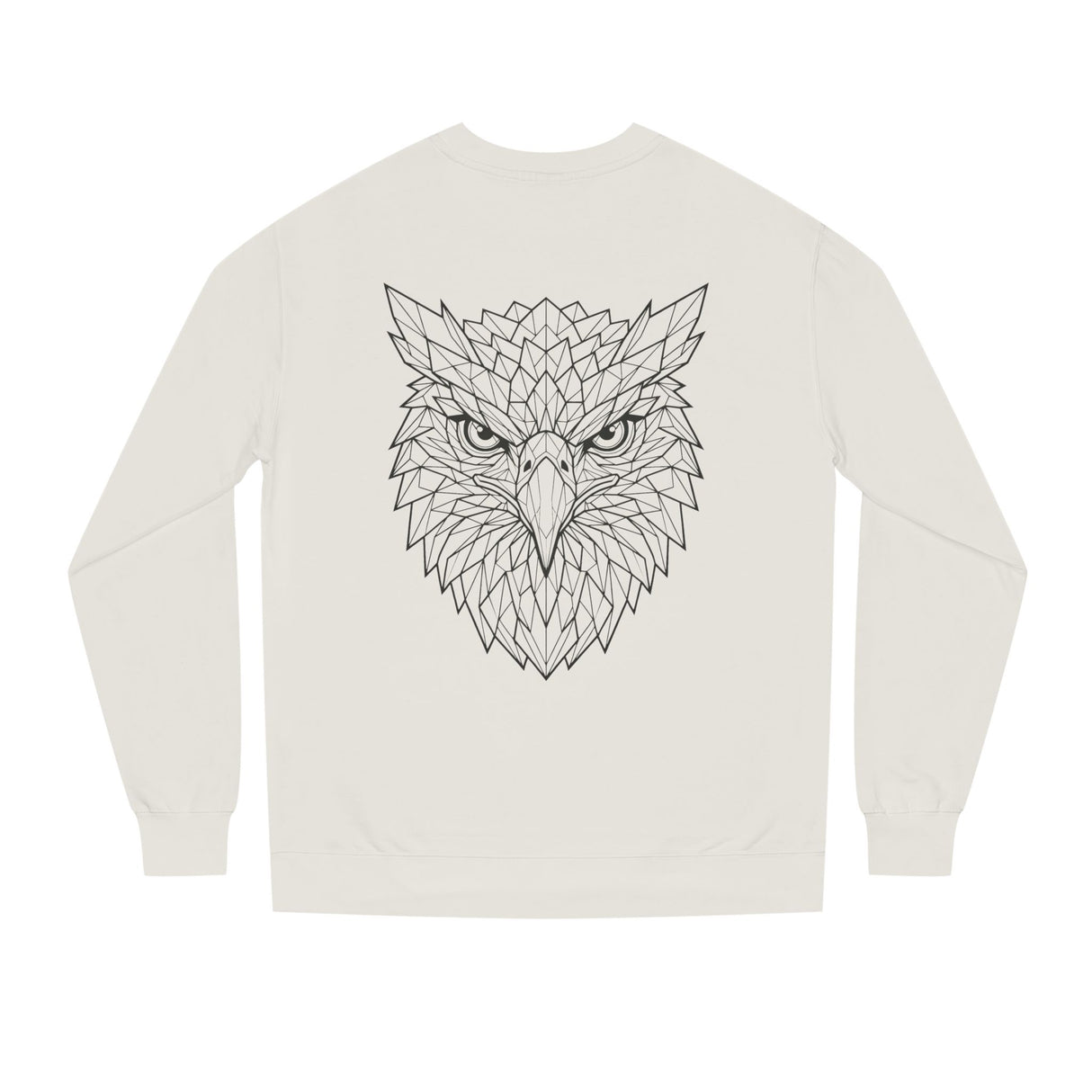 Eagle Sweatshirt from Printify's Geometric Animal Series featuring a stylized eagle design on a casual sweatshirt.