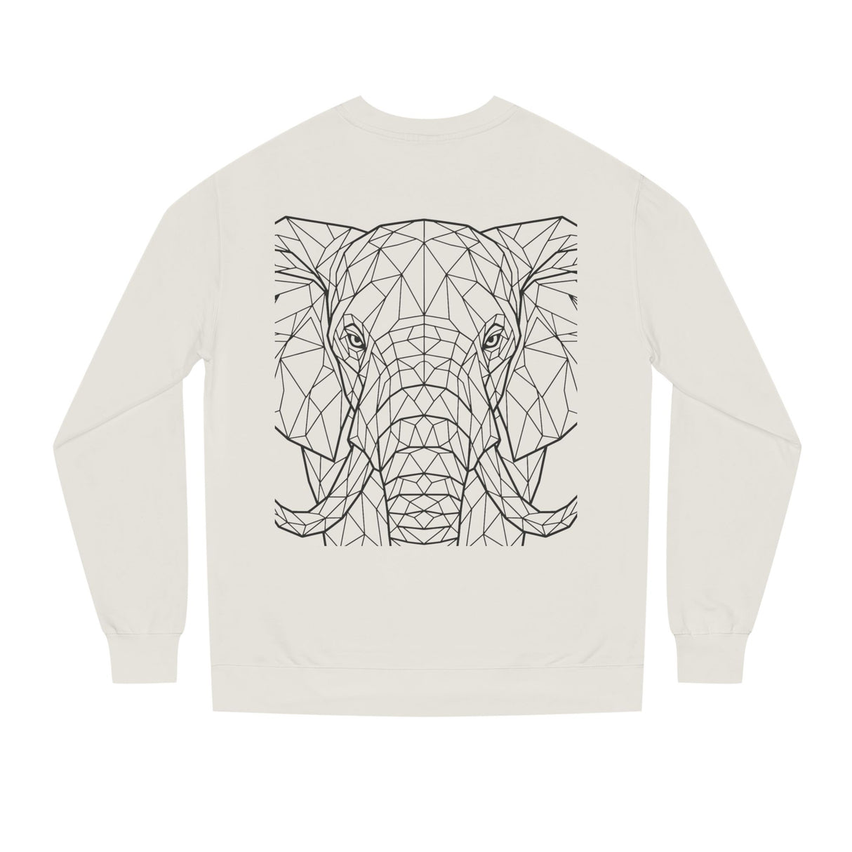 Gray elephant sweatshirt featuring geometric animal design and the phrase "Thick Skin. Soft Heart." from the Printify geometric animal series.