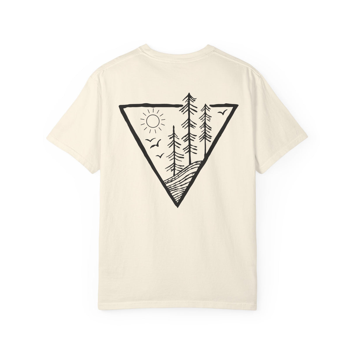 Forest Tee T-shirt featuring "Deep Roots. High Rise." logo from the Nature Series by Printify, with a forest-inspired design.