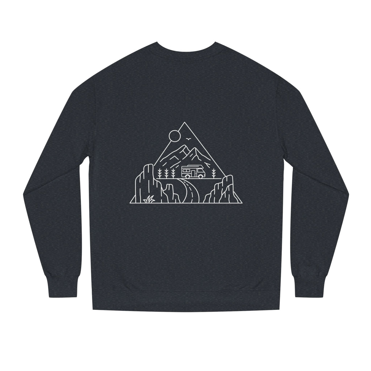 Printify Road Trip sweatshirt featuring "Nowhere to Be. Everywhere to Go." from the Nature Series, with a scenic outdoor design.